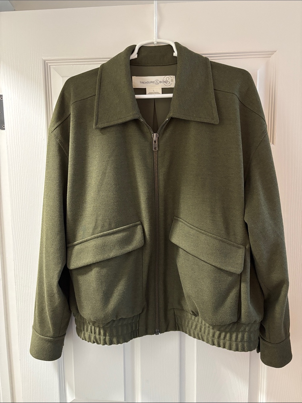 Treasure & Bond Military Green Zip-Front Utility bomber Jacket